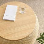 Round Storage Ottoman, 2 in 1 Function, Work as End table and Ottoman, Natural (25.5'x25.5'x14.5') - Grand Goldman Shop