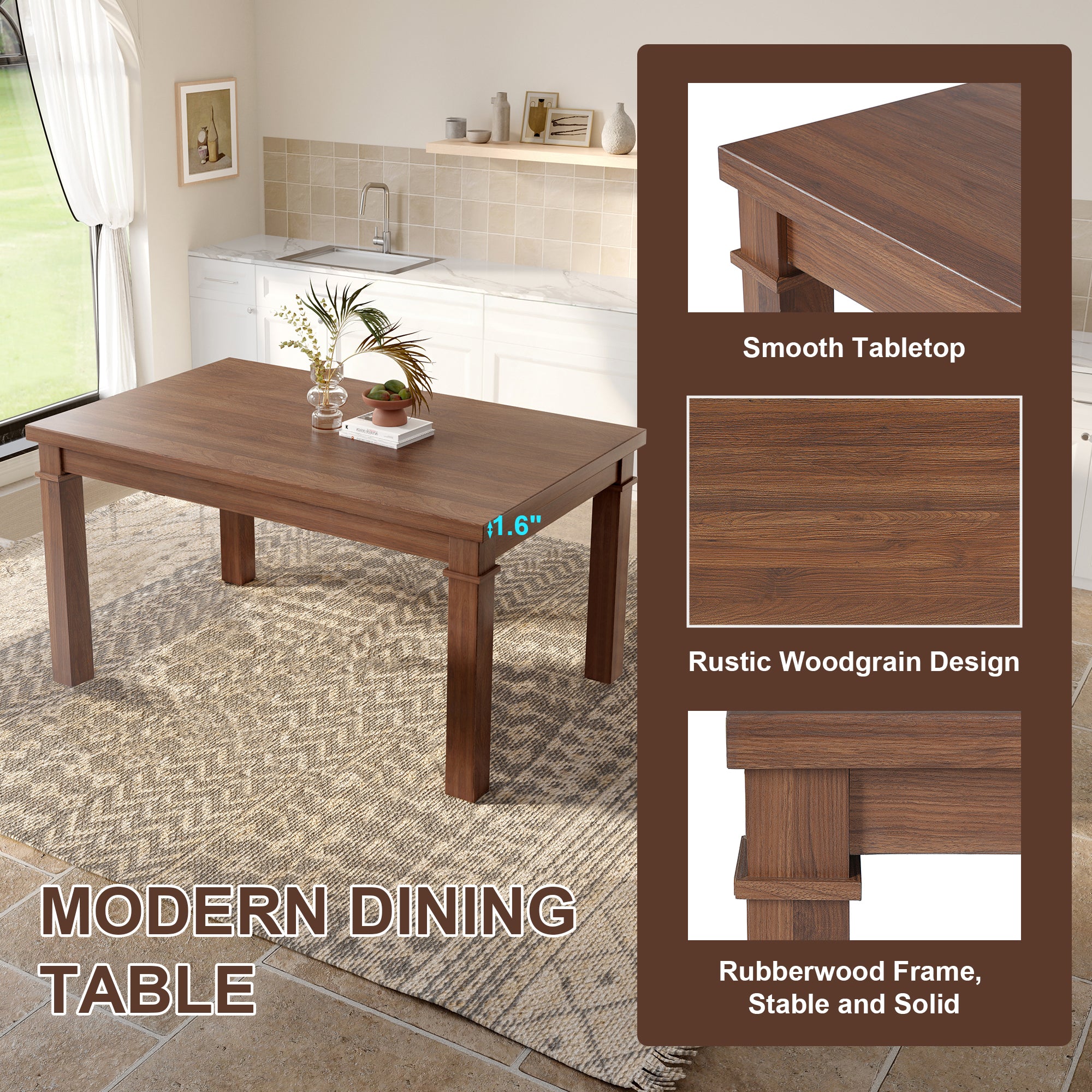 6-Piece Modern Dining Set, Rectangle Kitchen Table with 4 Upholstered Chairs & Bench, Ideal for Dining Room and Living Room, (Easy Assembly, Space Saving) - Grand Goldman Shop
