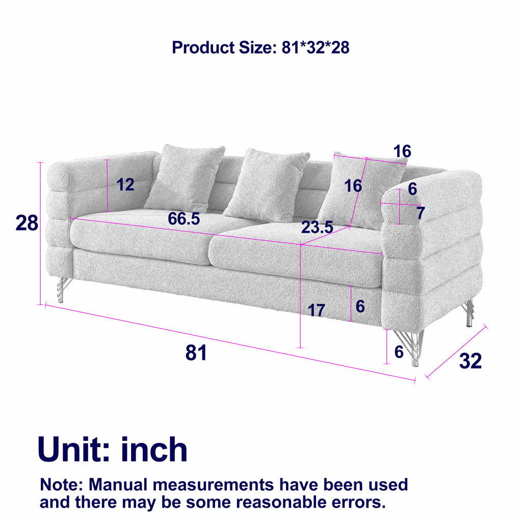 Streamline Modern 81 Inch Oversized 3 Seater Sectional Sofa in Black Teddy Fabric with 3 Lumbar Pillows, Deep Seating Comfort for Living Room Bedroom Office - Grand Goldman Shop