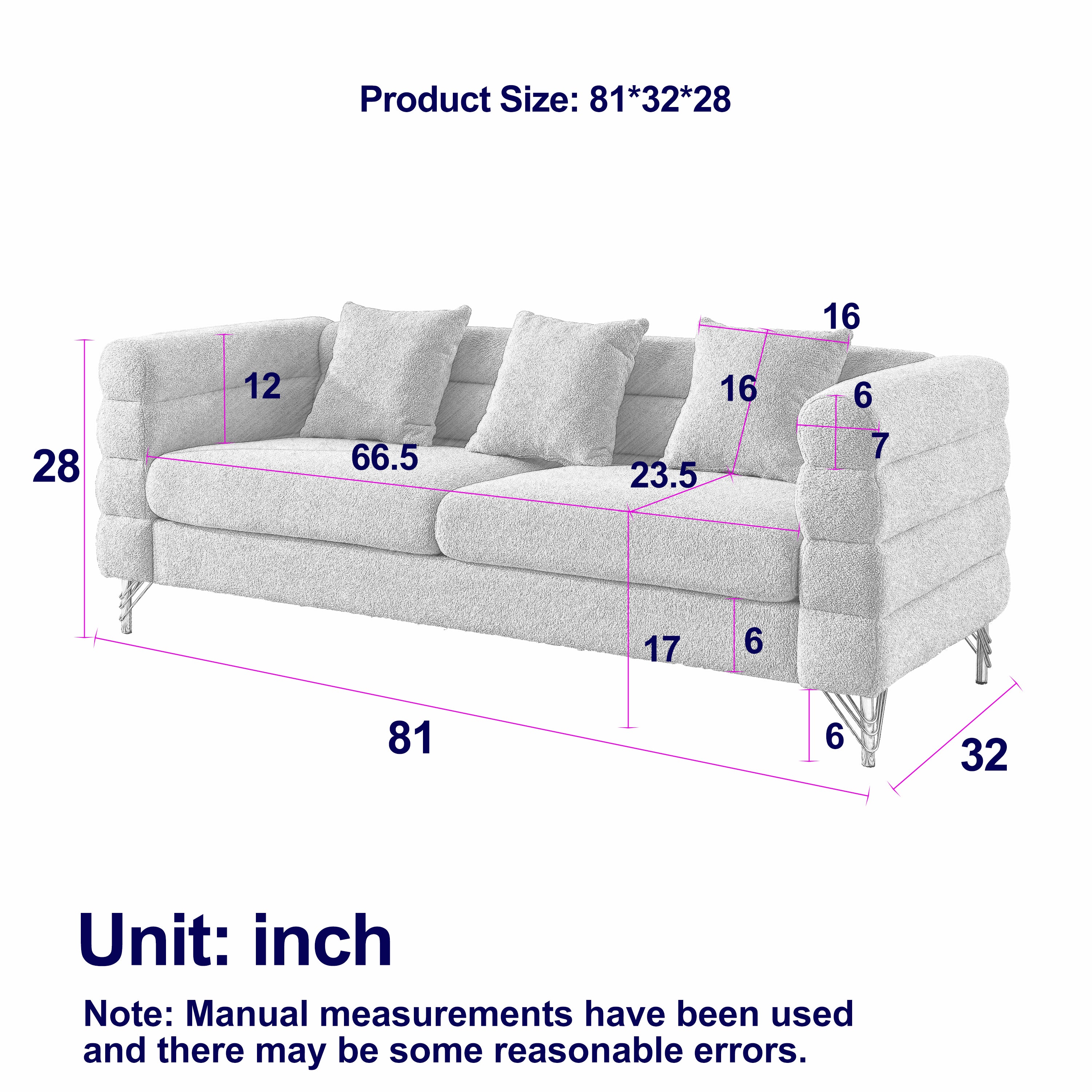Streamline Modern 81 Inch Oversized 3 Seater Sectional Sofa in Black Teddy Fabric with 3 Lumbar Pillows, Deep Seating Comfort for Living Room Bedroom Office - Grand Goldman Shop
