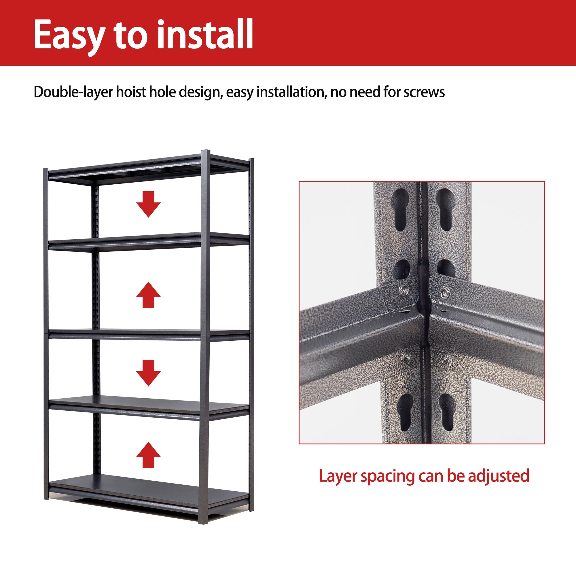 Industrial Black Metal 5 Tier Storage Shelves, Adjustable Heavy Duty Garage Shelving Unit, 72 Inch High - Grand Goldman Shop