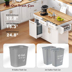 K&K 59.3' Kitchen Island with Storage 2 Pull Out Cabinet Organizers & Rubber Wood Drop Leaf, Rolling Kitchen Island with Trash Can Storage, Power Outlet, Spice & Towel Rack for Kitchen, Dining, White - Grand Goldman Shop