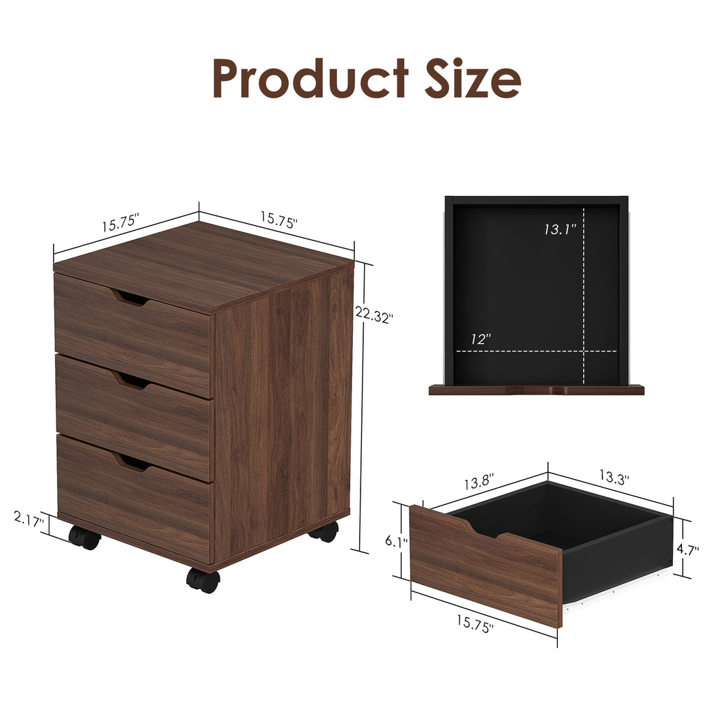 3-Drawer Vertical Filing Cabinet Rolling Wood Mobile File Cabinets Under Desk for Home Office with Casters (Non-Assembled) | 