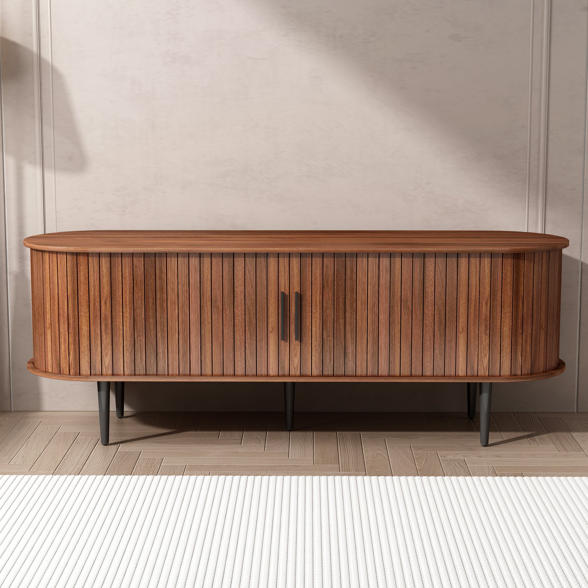 TV Stand, 55' Modern TV Console Table with Storage Compartment and Sliding Door, Gaming Entertainment Center with Cabinet for Living Room, Bedroom, Office (Walnut) - Grand Goldman Shop