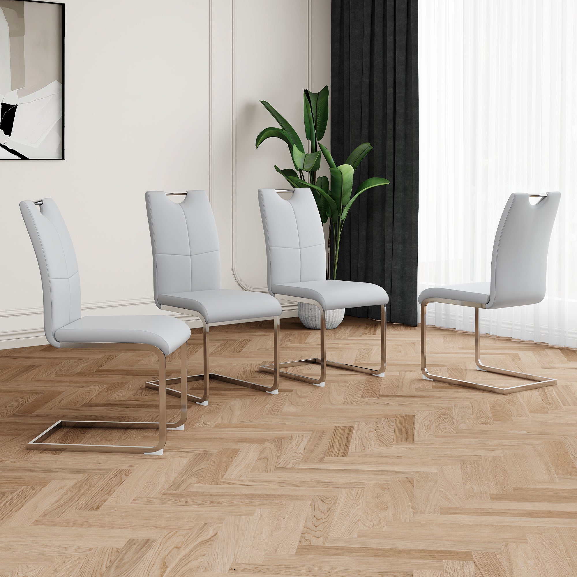 Modern Dining Chairs with Faux Leather Padded Seat Dining Living Room Chairs Upholstered Chair with Chrome Metal Legs Design for Kitchen, Living, Bedroom, Dining Room Side Chairs Set of 4 - Grand Goldman Shop