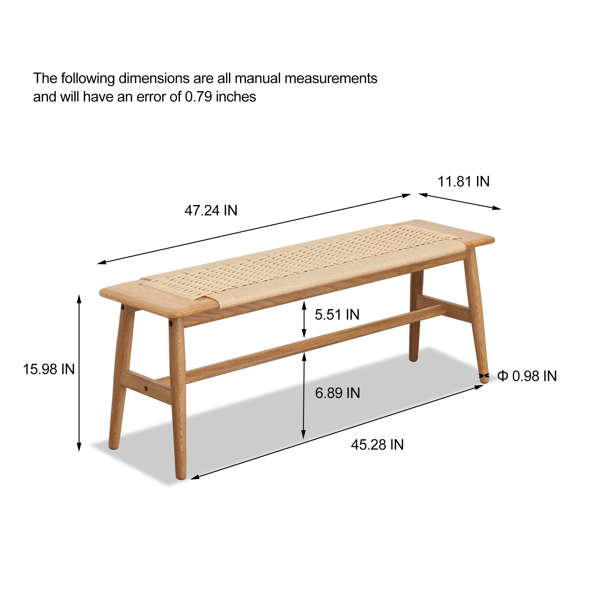(1.2M) Woven Design Natural Oak Wood Dining Bench Bed Bench for Dining Room, Bedroom, Bathroom - Grand Goldman Shop