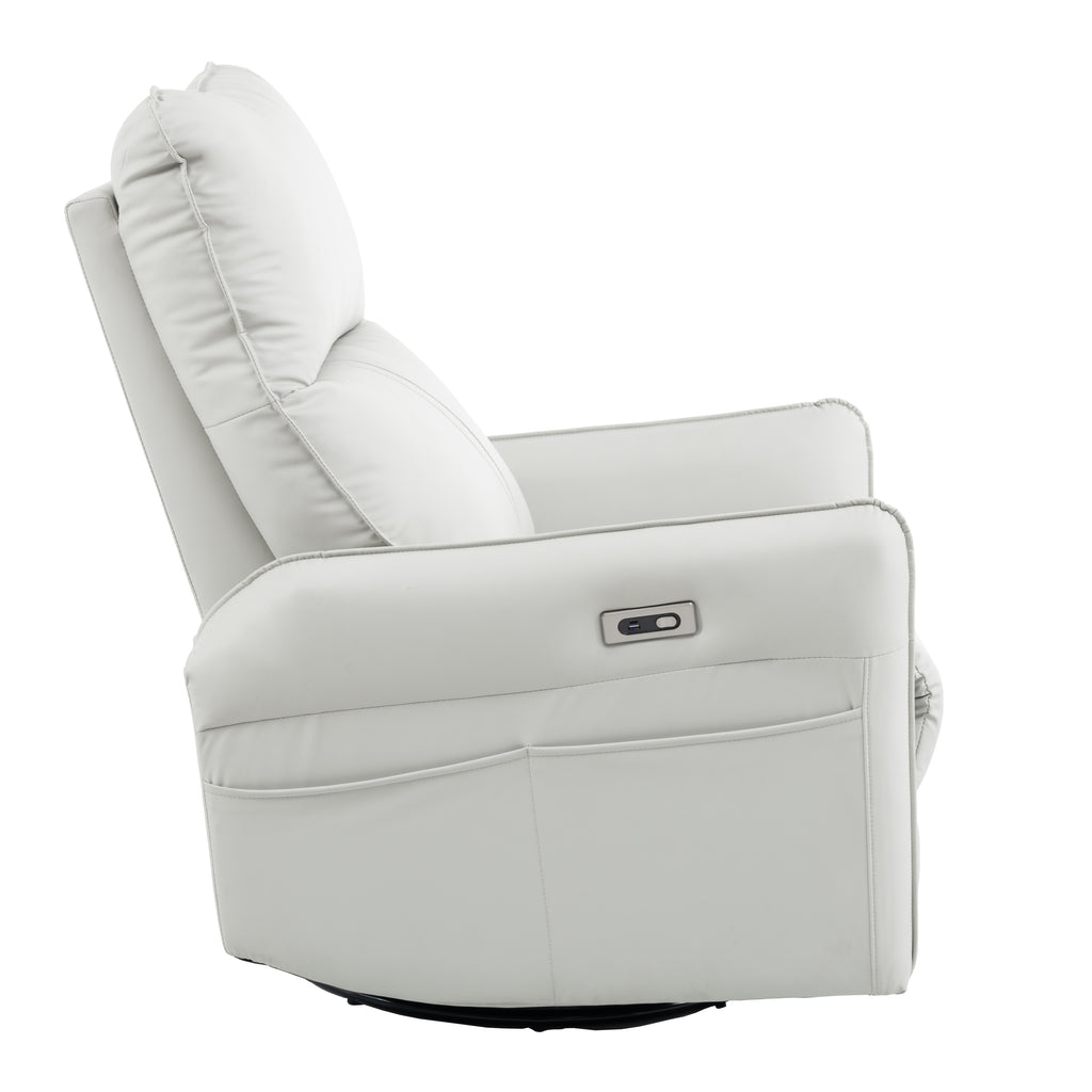 270° Power Swivel Rocker Recliner Chair, PU Leather Electric Glider Reclining Sofa with USB Ports, Power Swivel Glider, Rocking Chair,Nursery Recliners for Living Room Bedroom(Light Gray+270°Swivel) - Grand Goldman Shop