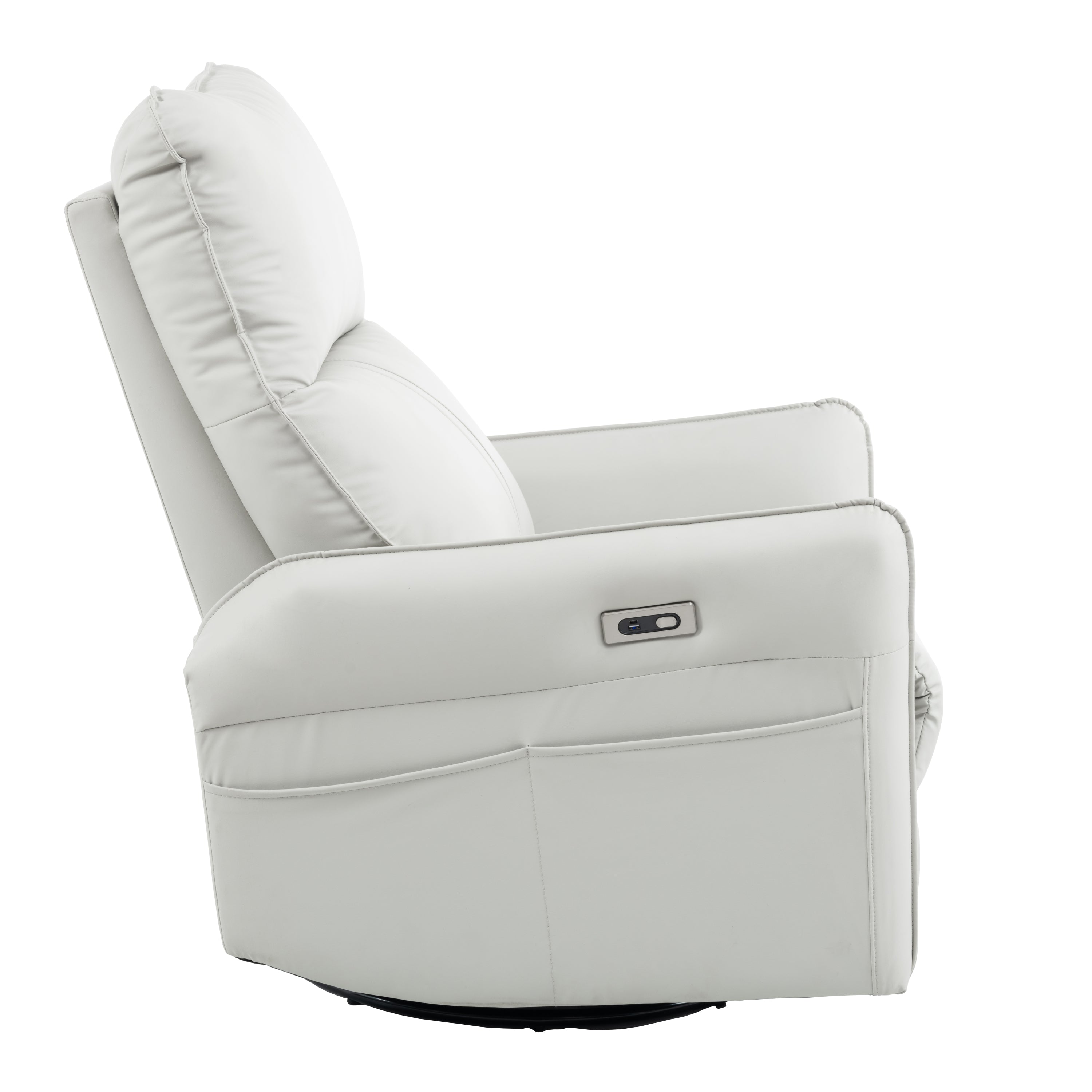 270° Power Swivel Rocker Recliner Chair, PU Leather Electric Glider Reclining Sofa with USB Ports, Power Swivel Glider, Rocking Chair,Nursery Recliners for Living Room Bedroom(Light Gray+270°Swivel) - Grand Goldman Shop