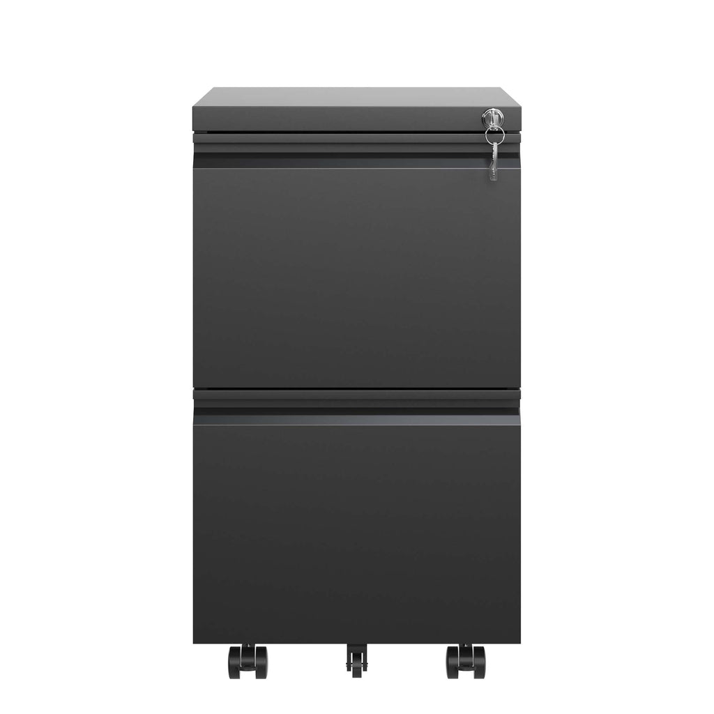 Sleek Modern 2 Drawer Metal Mobile File Cabinet with Lock, Black, Compact Size | Premium Home Decor - Grand Goldman