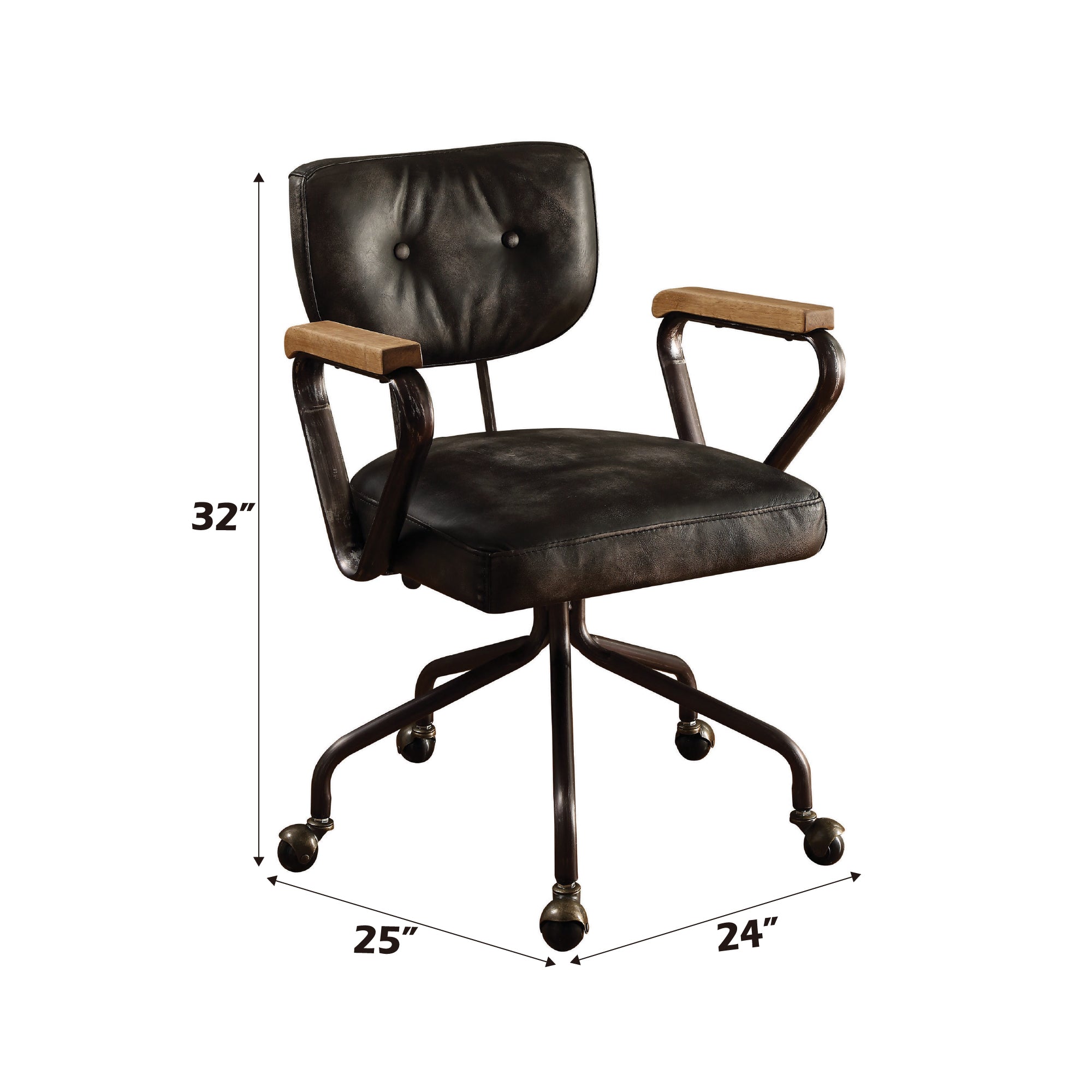 Hallie Vintage Black Top Grain Leather Office Chair | Premium Home Decor - Grand Goldman