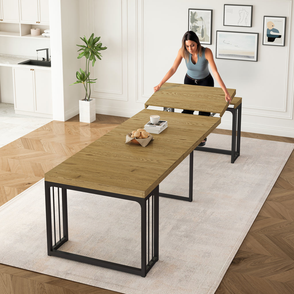 23.62' - 118' Stretching Length, Modern Extendable Dining Table,Seats 2-10 People,,Space-Saving Wood Dining Table for Kitchen/Dining Room/Living Room,,Perfect for Family Gatherings/Parties(Wild oak) - Grand Goldman Shop
