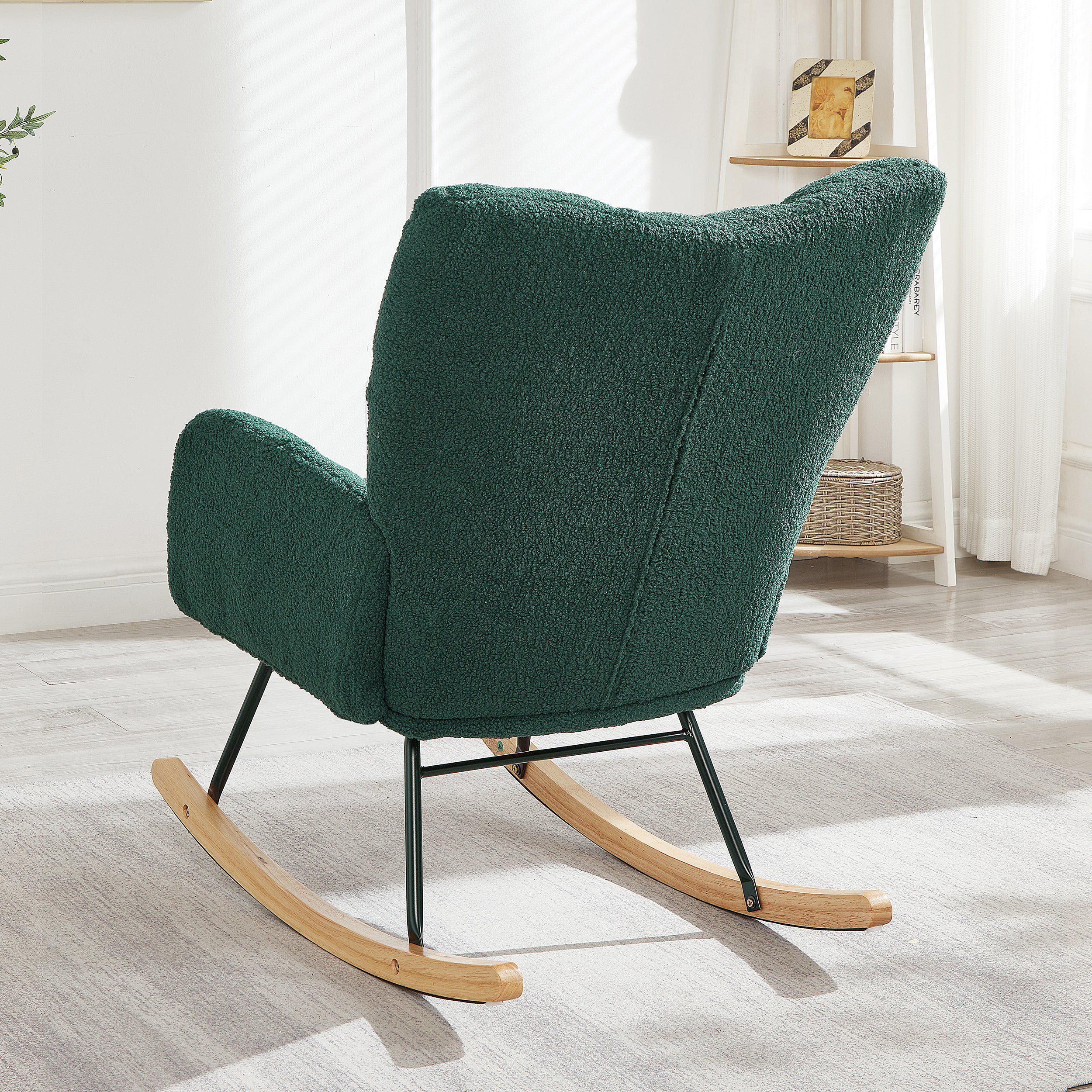 Glider Chair for Living Room Tufted Upholstered Teddy Fabric Rocking Chair with Metal Frame Accent Chair Green - Grand Goldman Shop