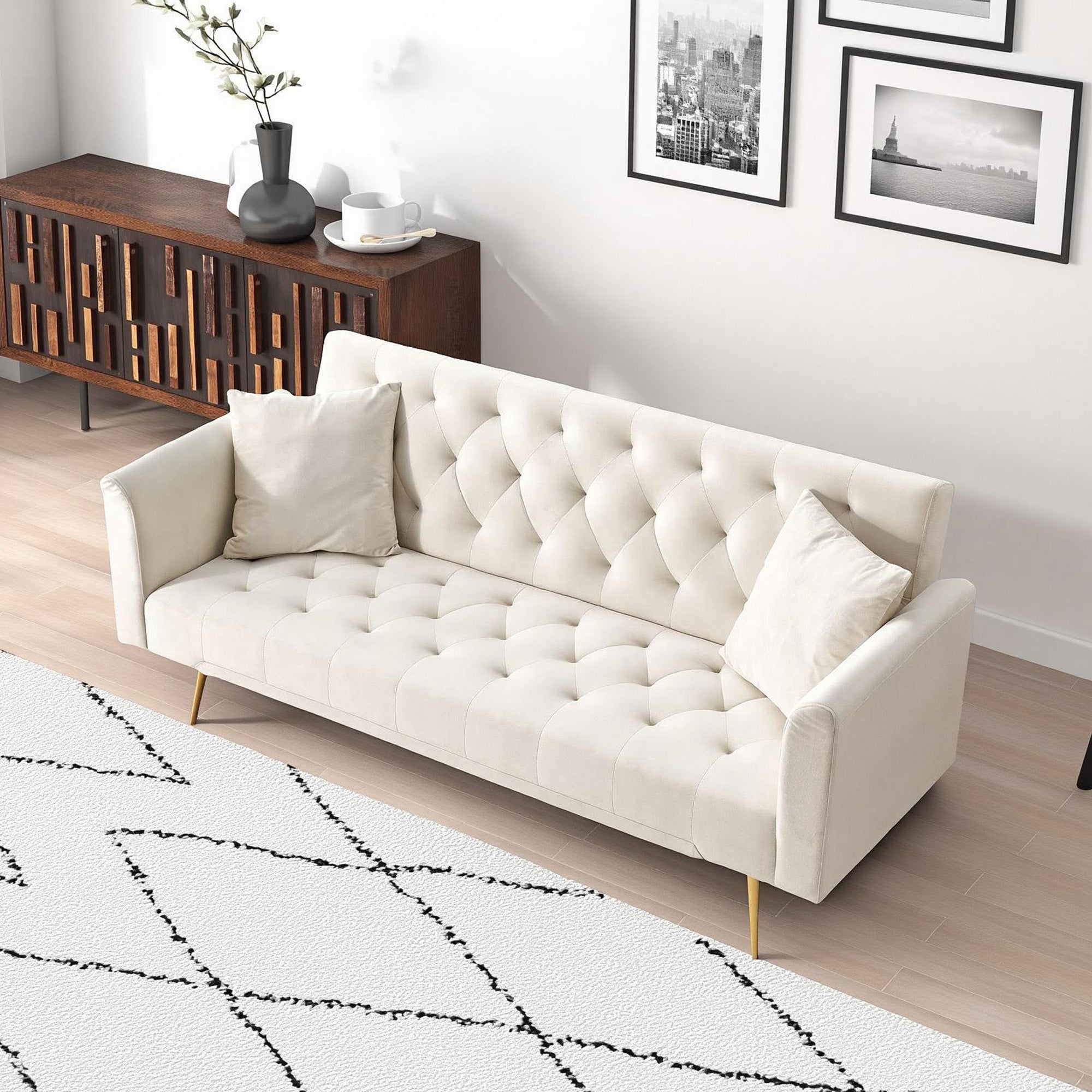 71 inch convertible love seat sofa, American retro beige velvet, suitable for small living room, bedroom, office - Grand Goldman Shop
