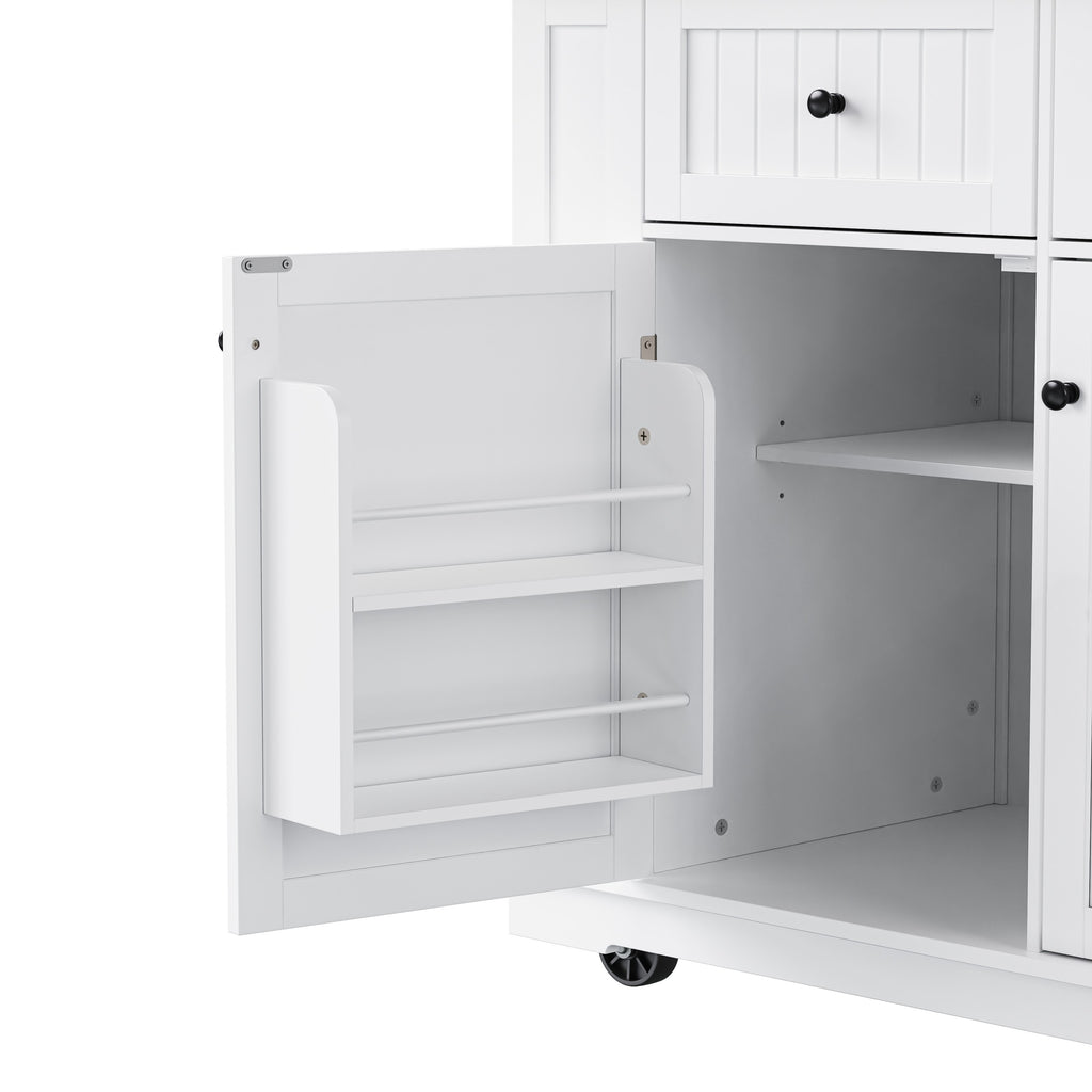 48 inch Kitchen Island with Drop Leaf,Power Outlet,Internal Storage Rack,Rolling Kitchen Storage Cart on 5 Wheels with 5 Open Side Racks for Kitchen,White (Old SKU N707P257057W)(Not Include Stools) - Grand Goldman Shop