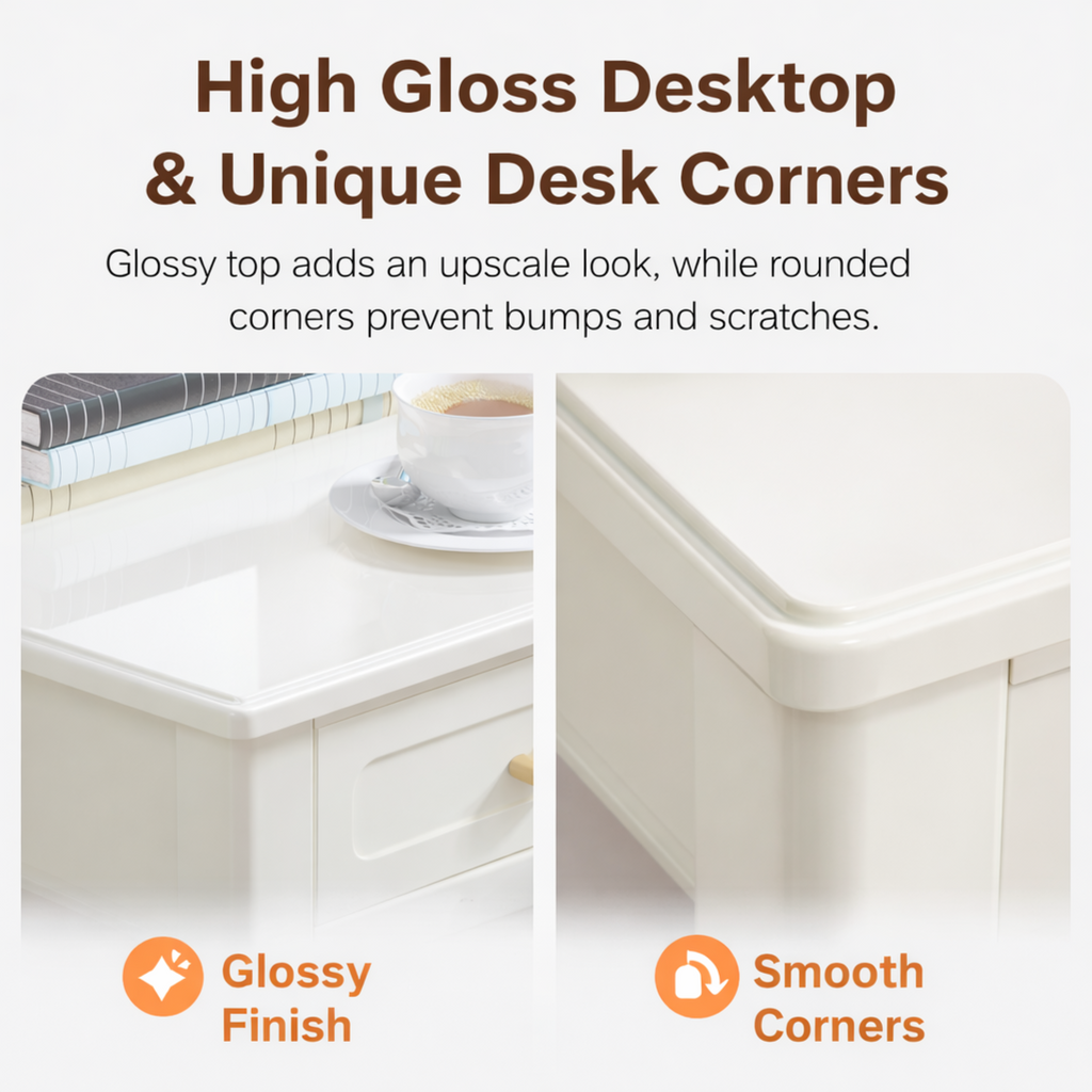 Cream White Vanity Desk with 3 Drawers, Modern Makeup Table or Writing Desk, Multipurpose Dressing Table for Bedroom, No Mirror Included - Grand Goldman Shop