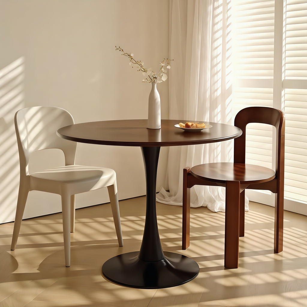 (Walnut Color) Round Table, ∅31.5'' Modern Dining Table, Dining Table,MDF Top and Steel Base Tulip Round Kitchen Table,Kitchen Table, Mid Century Coffee Table for Living Room, Oval Dining Table - Grand Goldman Shop