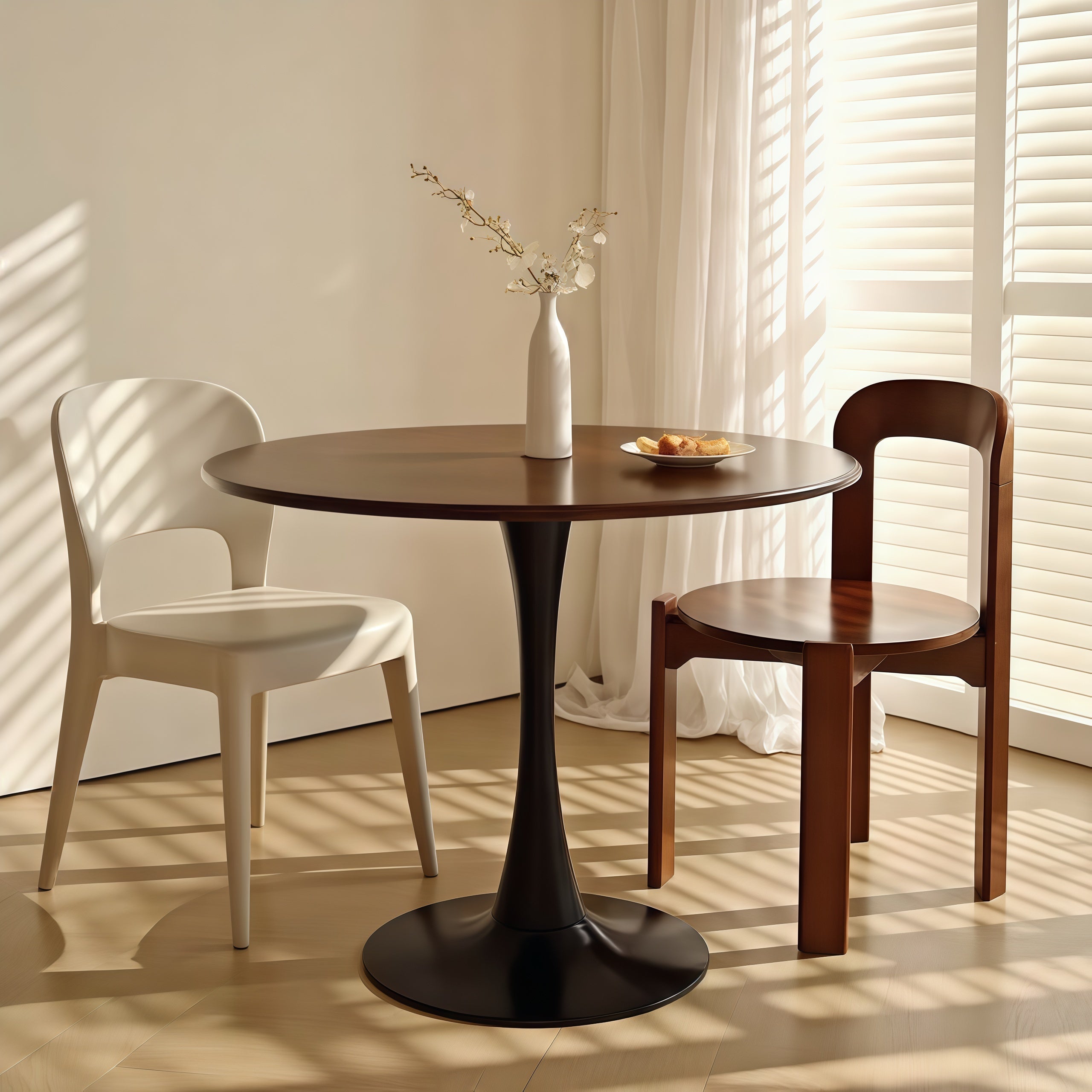 (Walnut Color) Round Table, ∅31.5'' Modern Dining Table, Dining Table,MDF Top and Steel Base Tulip Round Kitchen Table,Kitchen Table, Mid Century Coffee Table for Living Room, Oval Dining Table - Grand Goldman Shop