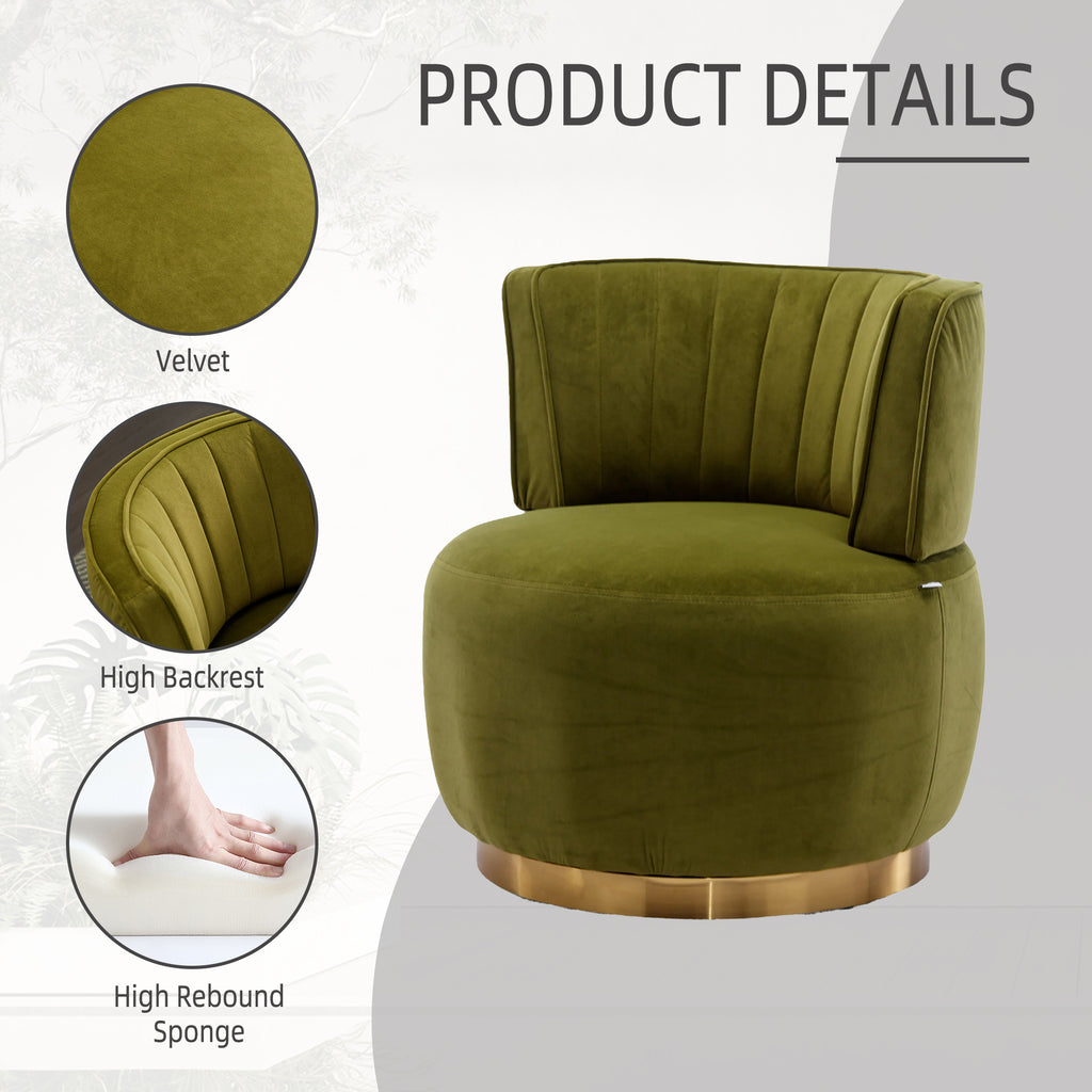 Swivel Barrel Chair, Round Armchairs with Wide Upholstered, Fluffy Velvet Fabric, Olive, 25.20'' x 25.59'' x 26.38'' - Grand Goldman Shop