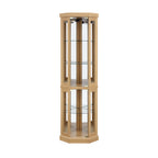Corner Glass Cabinet Lighted Curio Cabinet Corner Display Case for Living Room, Curio Cabinet, Antique collection, Wine,Bar Glass Storage Light Included, Light oak - Grand Goldman Shop