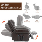 Power Lift Recliner Chair Heat Massage Dual Motor Infinite Position Up to 350 LBS, Genuine Leather, Heavy Duty Motion Mechanism with USB Ports, Brown - Grand Goldman Shop