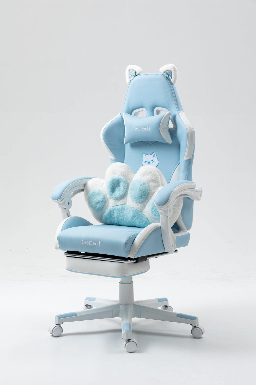 Cat Ears Gaming Chair - Ergonomic PU Leather Office Chair, Cute Chair with Footrest for Adult 310lbs Capacity, 90°-155° Recli
