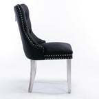 Nikki Collection Modern, High-end Tufted Solid Wood Contemporary Velvet Upholstered Dining Chair with Chrome Stainless Steel Plating Legs,Nailhead Trim,Set of 2,Black and Chrome, SW1701BK - Grand Goldman Shop