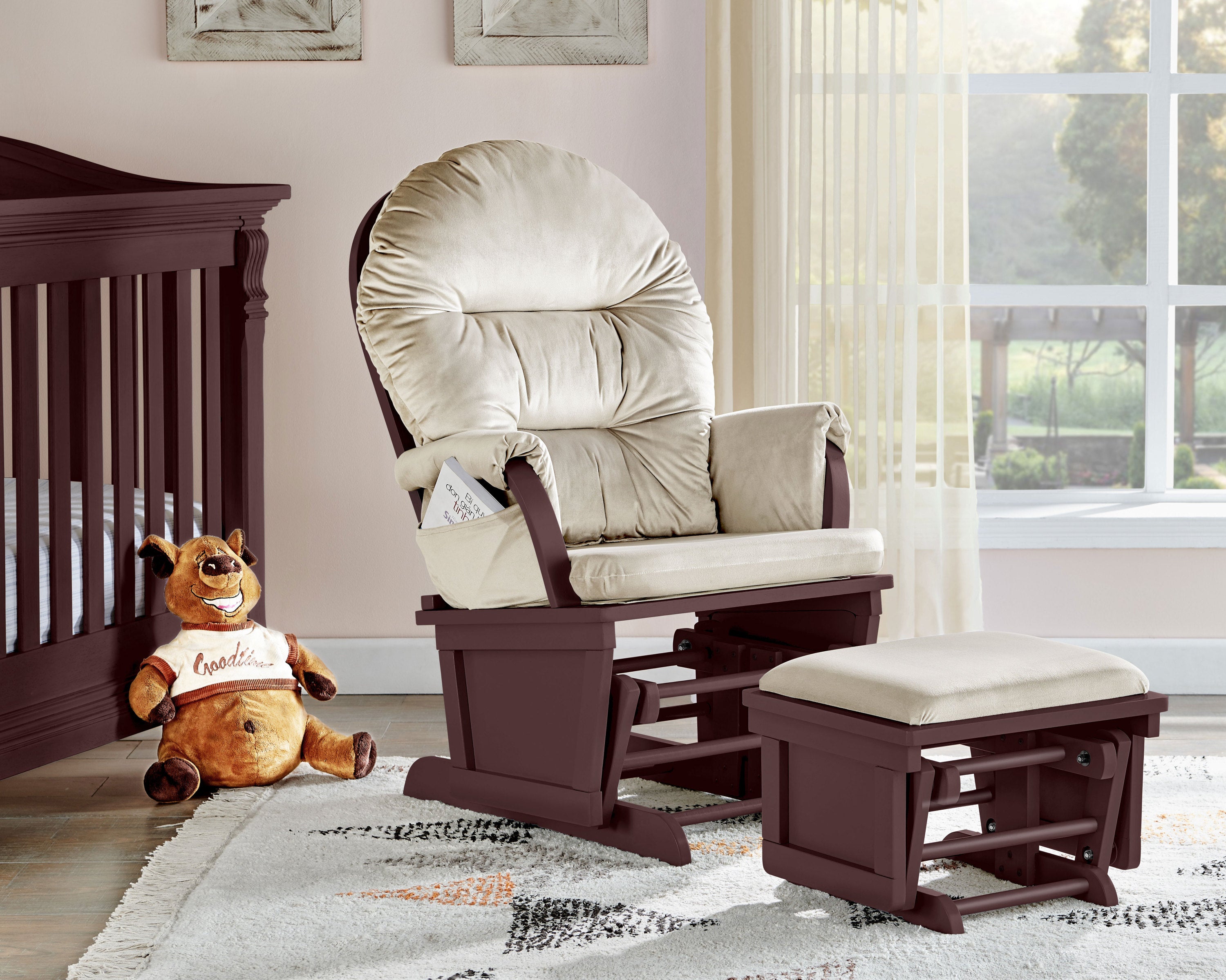 Madison Glider and Ottoman Espresso Wood and Beige Fabric - Grand Goldman
