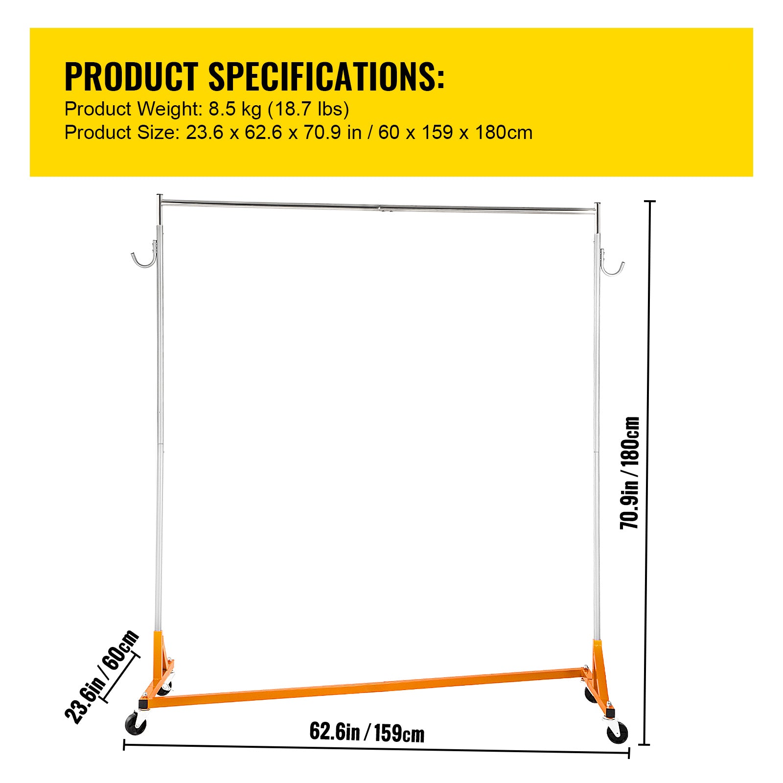 Z Rack, Industrial Grade Z Base Garment Rack, Height Adjustable Rolling Z Garment Rack, Sturdy Steel Z Base Clothing Rack w/ Lockable Casters for Home Garment Store Display Commercial Use Orange - Grand Goldman Shop
