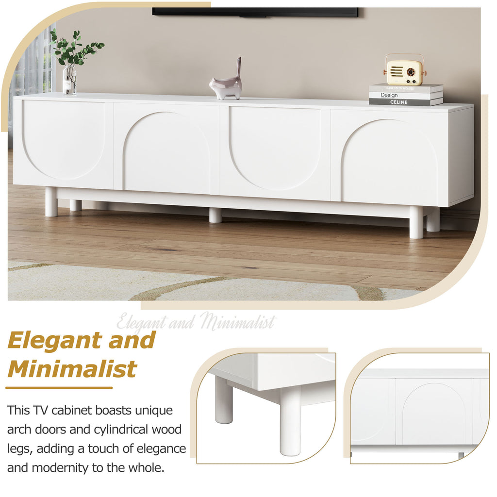 ON-TREND Graceful TV Stand with Arch Cabinets for TVs Up to 78'', Minimalist Entertainment Center with Solid Wood Legs, Practical Media Console with Adjustable Shelves for Living Room, White - Grand Goldman Shop