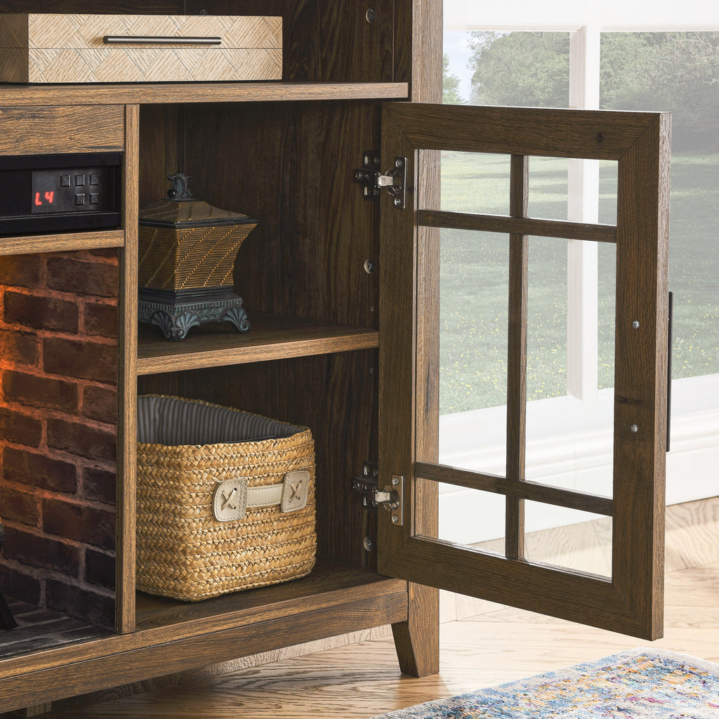 55 inch TV Media Stand with Electric Fireplace KD Inserts Heater,Reclaimed Barnwood Color - Grand Goldman Shop