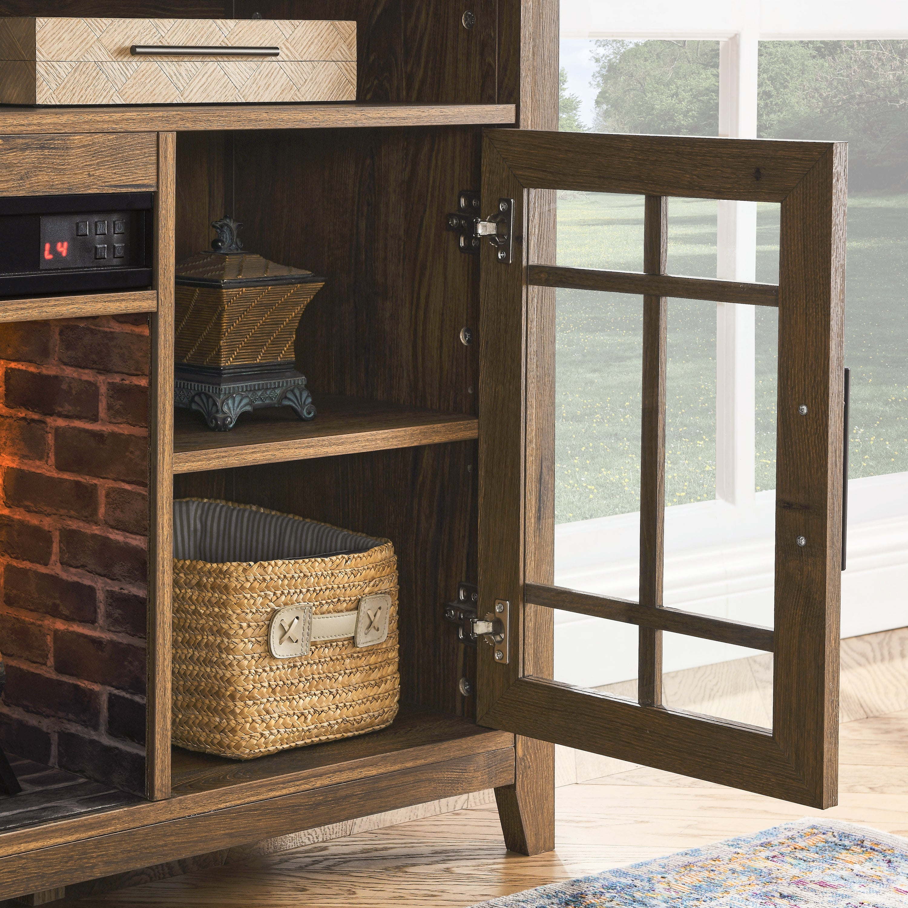 55 inch TV Media Stand with Electric Fireplace KD Inserts Heater,Reclaimed Barnwood Color - Grand Goldman Shop