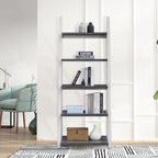 5-Tier Shelves,Bookshelf, Storage Rack, Bookcase with Rubber Wood Frame, Ladder Shelf for Living Room, Home Office, Kitchen, 