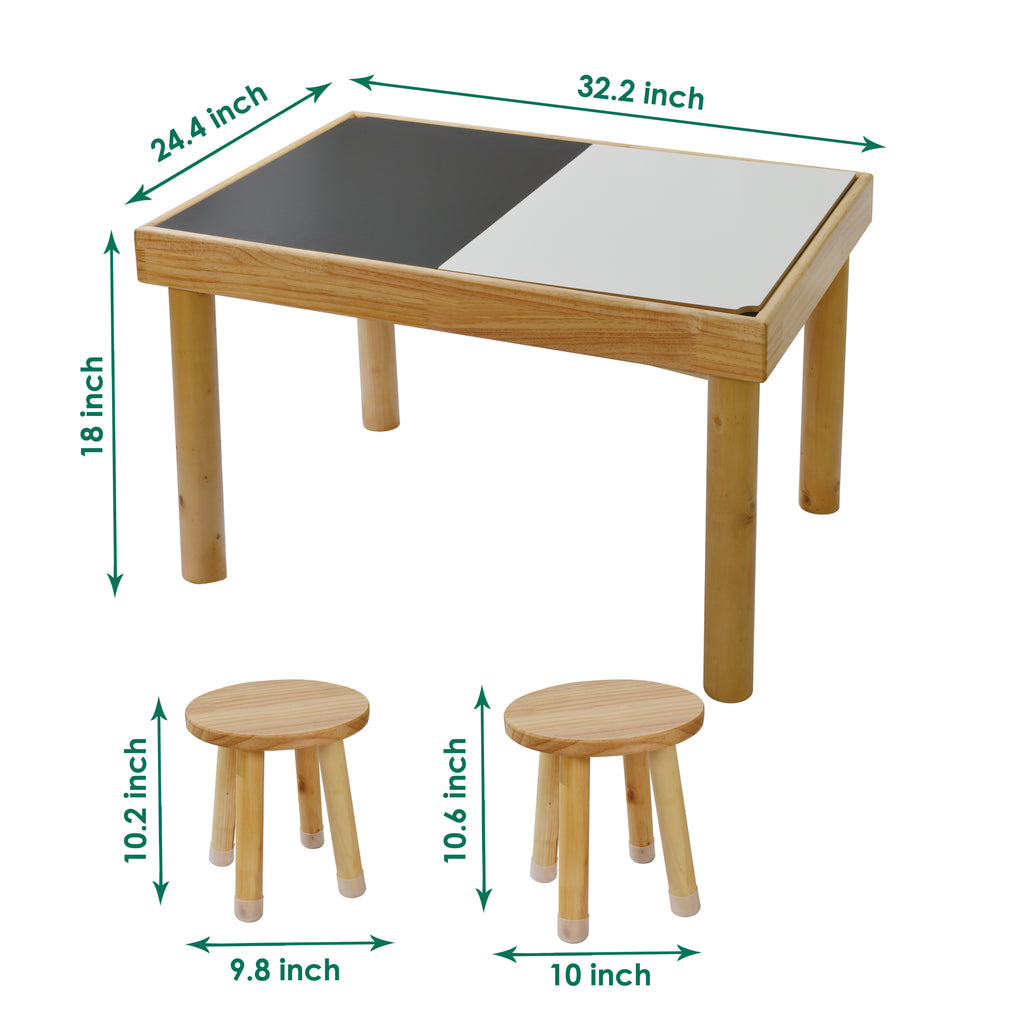 Sensory Table for Toddlers 1-3 with 2 Chairs, Wooden Kid Activity Table Chair Set with Double-Sided Boards for Sand and Water