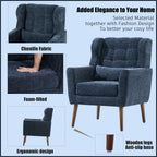 Modern Accent Chair,Chenille Arm Chairs for Living Room,Upholstered Mordern Armchair,Comfy Soft Padded Lounge Chair in Small Space, Bedroom, w/Pillow, Solid Wood Leg (Dark Blue) - Grand Goldman Shop