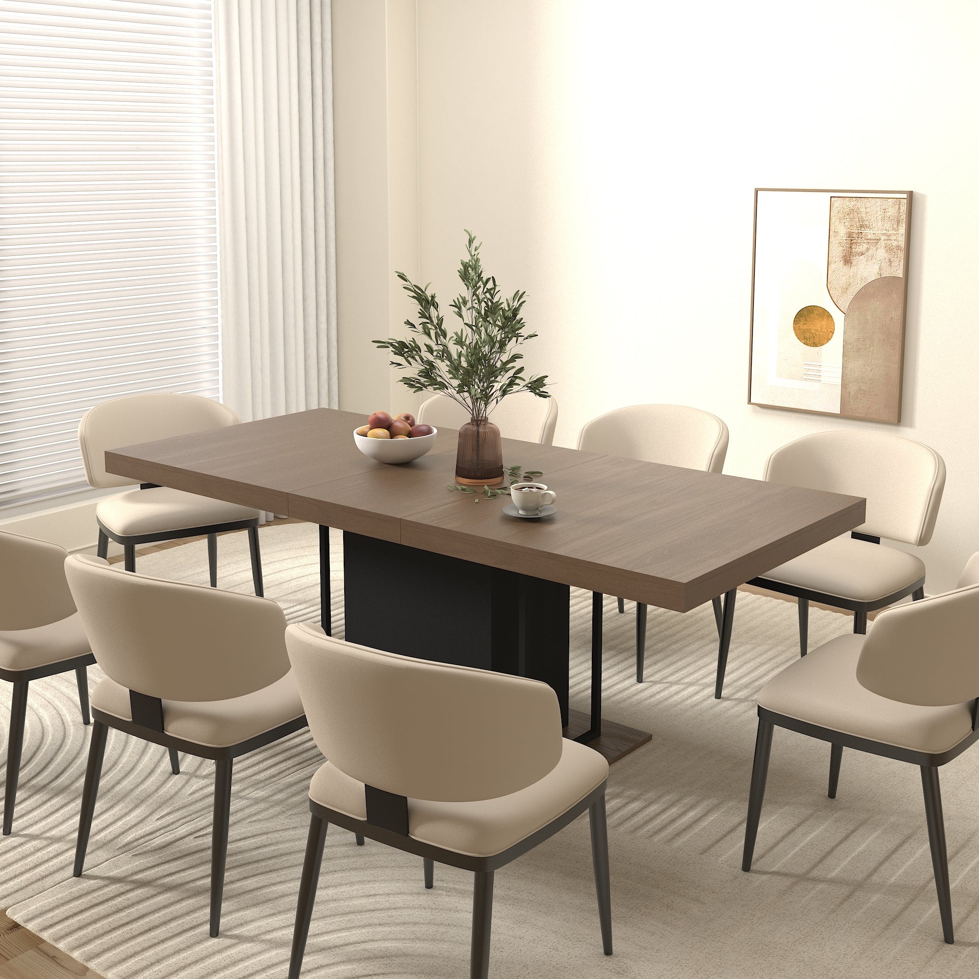 Rectangle extendable dining table for 6-10 people aged effect wood and black 160-200 cm - Grand Goldman Shop