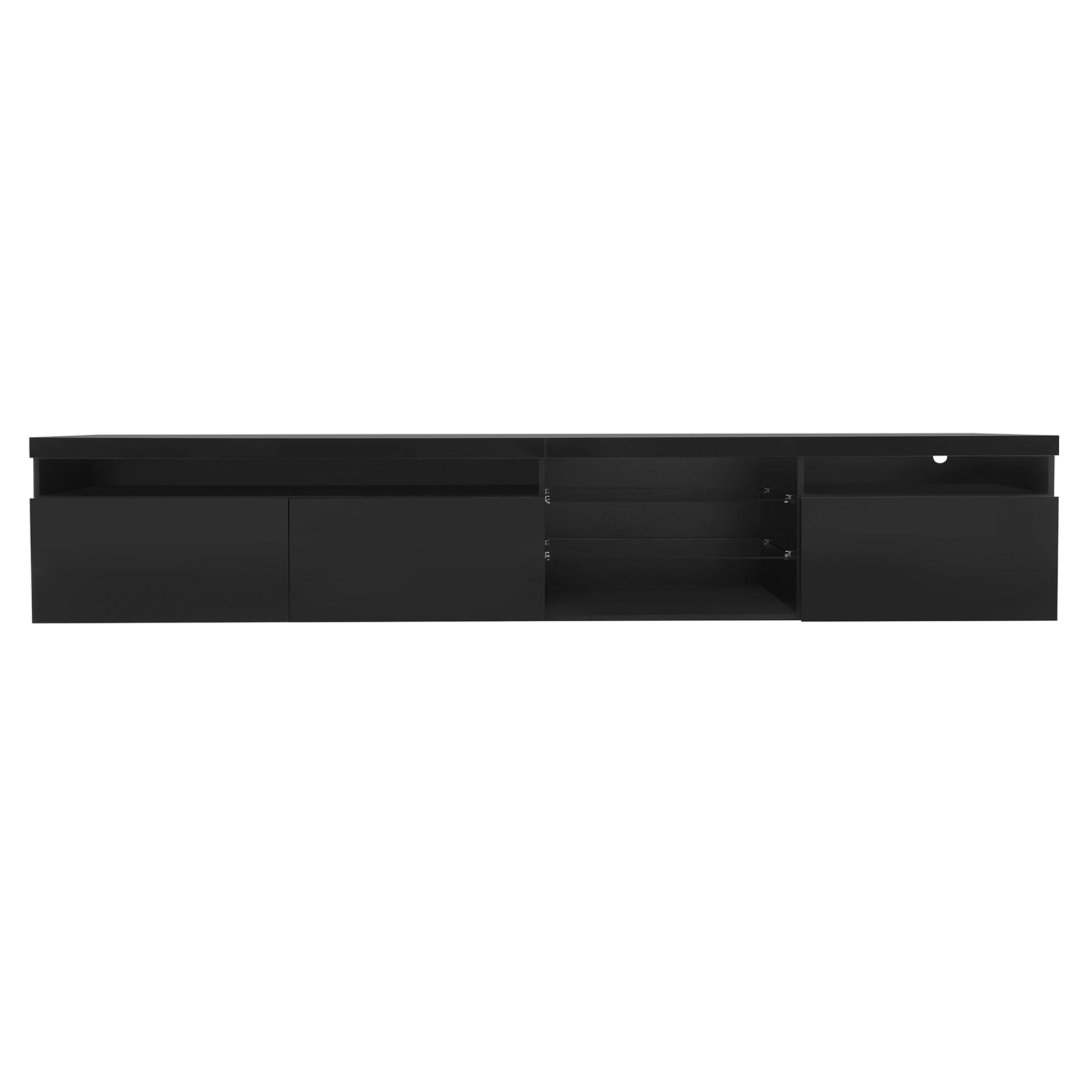 Unique Design TV Stand with 2 Glass Shelves, Ample Storage Space Media Console for TVs Up to 105', Versatile TV Cabinet with LED Color Changing Lights for Living Room, Black (OLD SKU: WF314584AAB) - Grand Goldman Shop