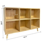 6 Cube Wooden Storage Shelf, Freestanding Open Bookcase with Legs, Natural Solid Wood Cubby Organizer for Living Room, Bedroo