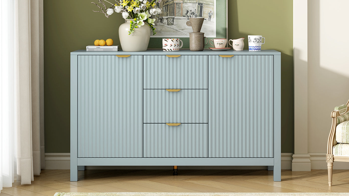 U_STYLE Sideboard with Wave Design - 3 Adjustable Shelves, 3 Drawers & Soft-Close Doors, Storage Console Table with Metal Handles, Suitable for Study, Hallway and Living Room, 3 Colors - Grand Goldman Shop