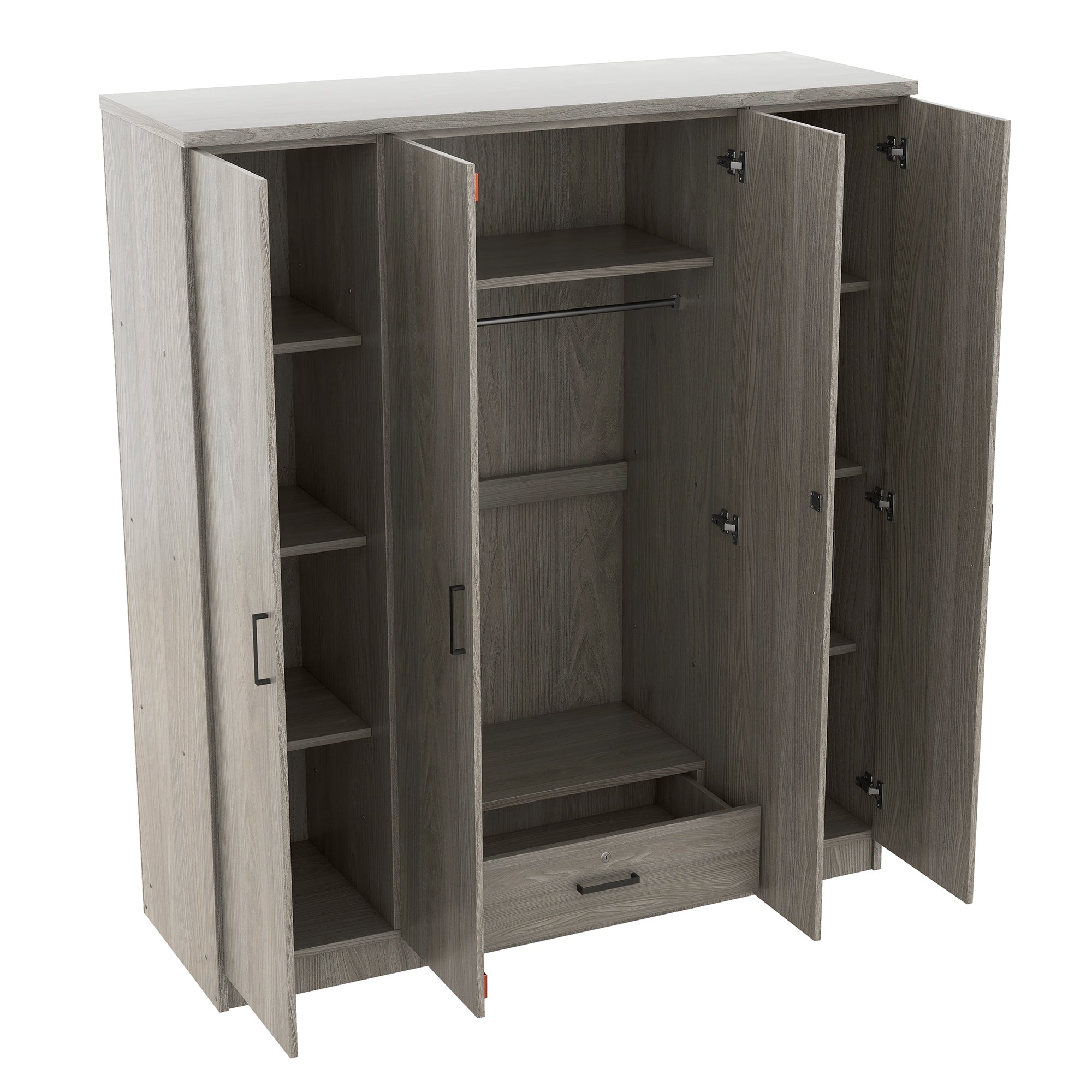4-Door Wardrobe with 1 Drawer, Gray - Grand Goldman Shop