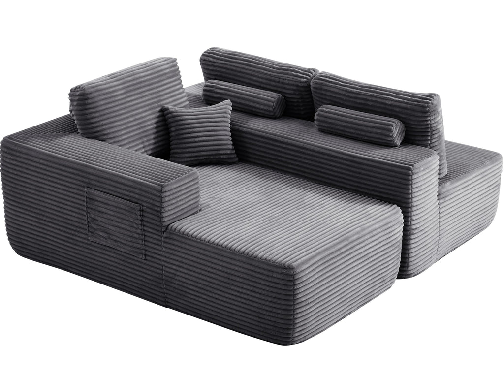 104' Cloud Sectional Sofa with L-Shape Chaise and Side Pockets , Modern Modular Design, Deep Seating, Upholstered Couch for Living Room/Bedroom, No Assembly Required (Plush Fabric), Grey, Left-facing - Grand Goldman Shop