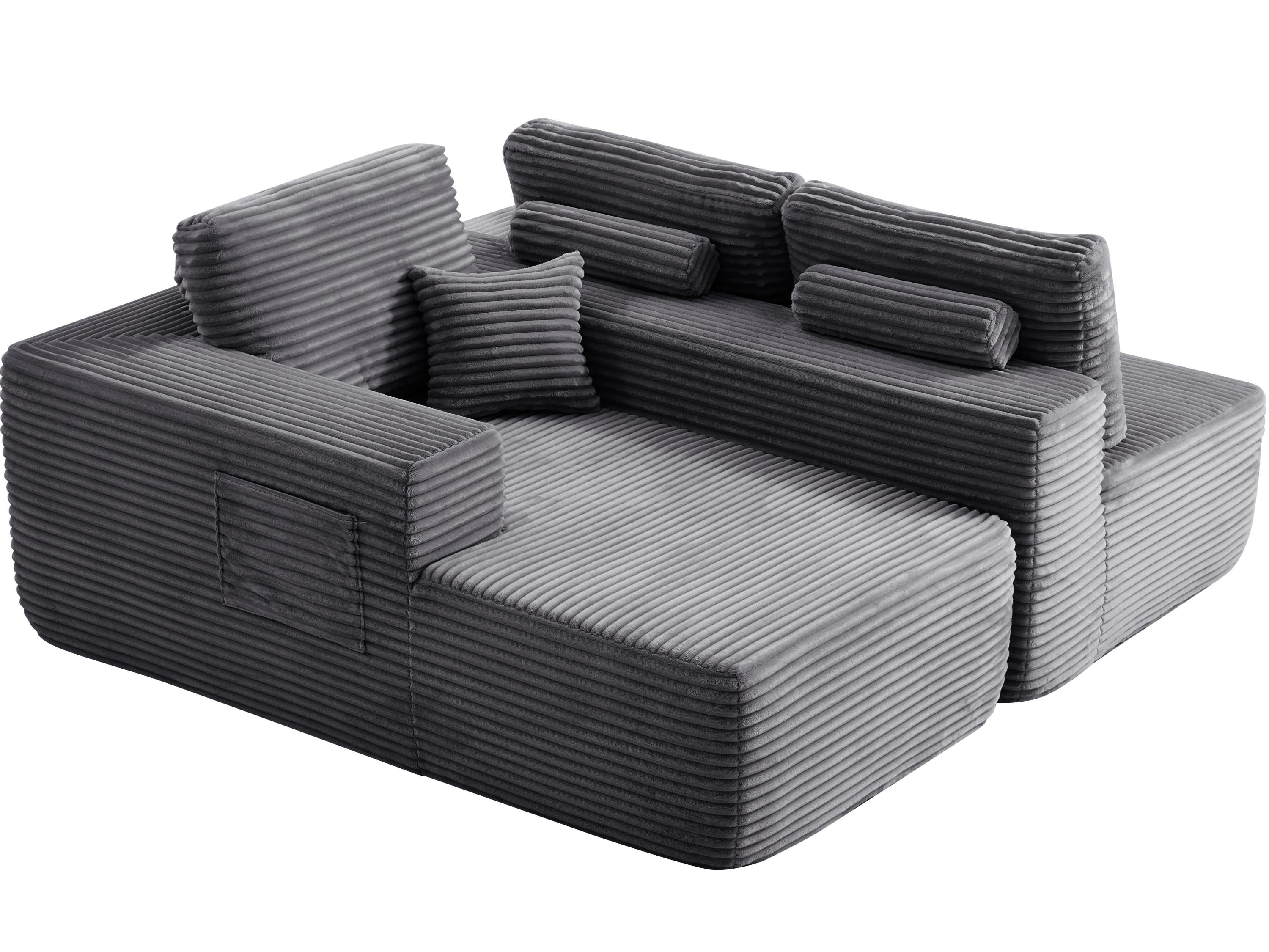 104' Cloud Sectional Sofa with L-Shape Chaise and Side Pockets , Modern Modular Design, Deep Seating, Upholstered Couch for Living Room/Bedroom, No Assembly Required (Plush Fabric), Grey, Left-facing - Grand Goldman Shop