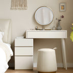 Elegant White Liriodendron Chinense Dresser Table with Stool, 100% Solid Wood, Compact Storage, 80cm Width - Grand Goldman Shop