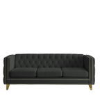 Modern Black Velvet Sofa with Button Tufting and Metal Legs, 3-Seater Couch for Living Room or Bedroom, Upholstered in Soft Velvet with Solid Wood Frame - Grand Goldman Shop
