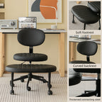 Ergonomic Cross-Legged Office Chair for Adults with Back Support, Black Faux Fur Swivel Desk Chair with Rolling Base and Adju