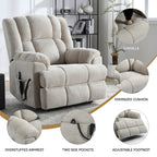 Dual Motor Heat Massage Infinite Position Up to 350 LBS Electric Power Lift Recliners with Power-Remote, Medium-firm and Heavy Duty, Beige - Grand Goldman Shop