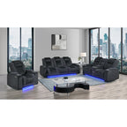 Duran Black 3PC Power Reclining Sofa-Loveseat and Recliner with Power Headrest, LED, USB and Bluetooth Speaker - Grand Goldman Shop