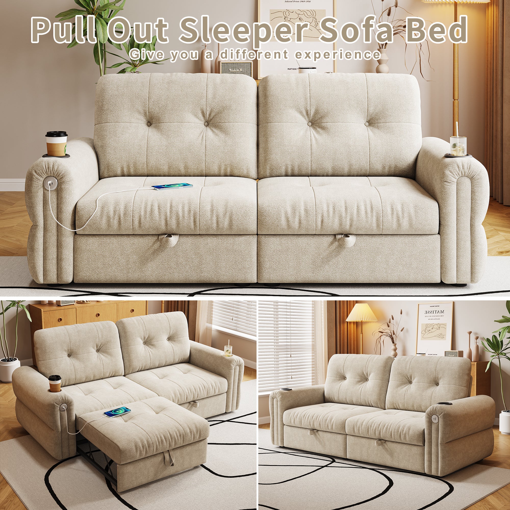 It is a multi-functional sofa, a 77-inch convertible sofa bed, and a 2-in-1 piece suitable for both sitting and lying down. Made of  Chenille fabric, it is suitable for living rooms, bedrooms - Grand Goldman Shop