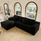 104.3*68.9'Modular sectional sofa seat,Upholstered compressed couch for living room,Bedroom,Apartment,No assembly required,2PC free combination,Plush corduroy fabric,BLACK - Grand Goldman Shop