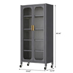 65'  Metal 6-Tier Storage Cabinet with Transparent Door, Adjustable Shelves & Wheels, for Kitchen Pantry Organization, Gray Metal - Grand Goldman Shop
