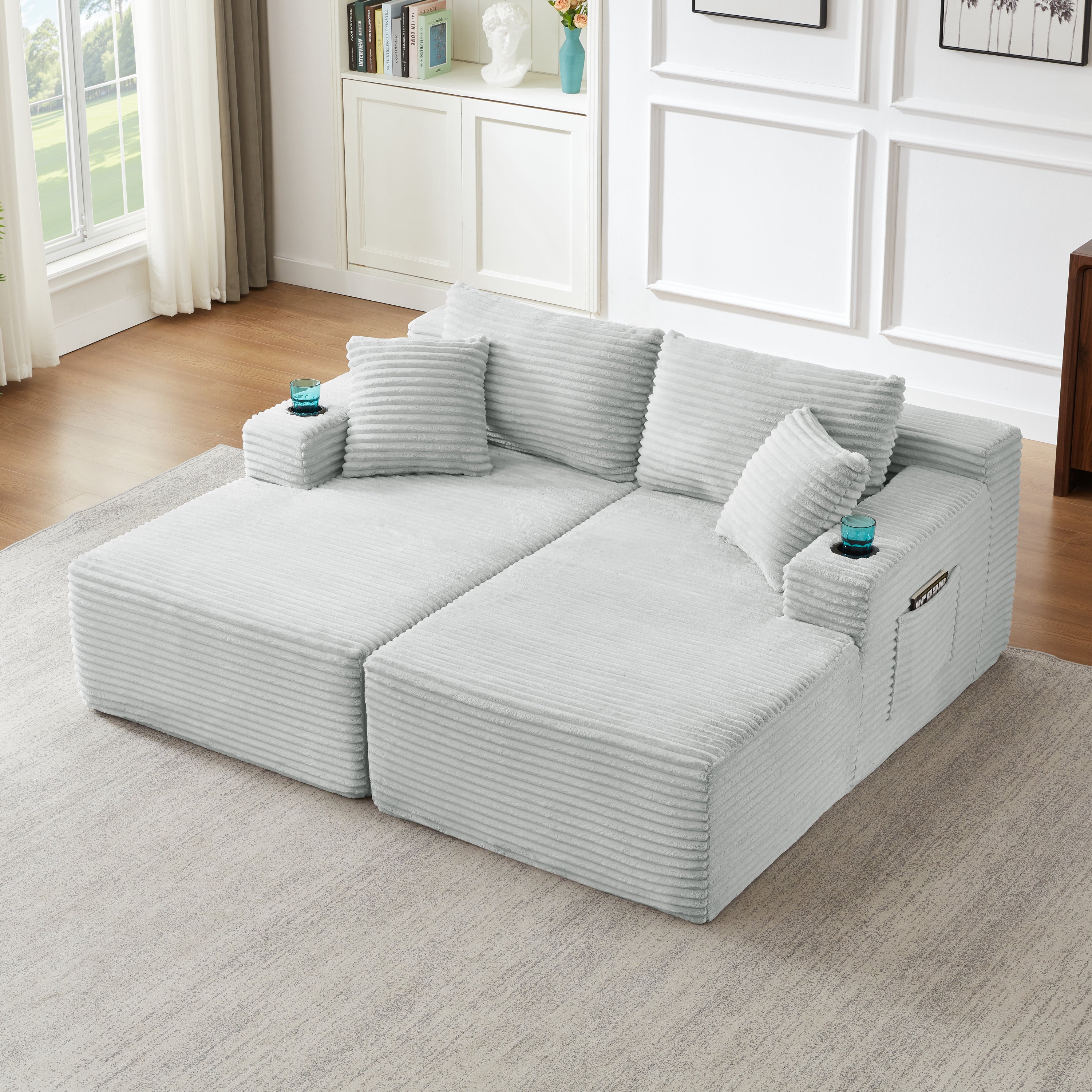 Compressible U-Shaped Sectional Sofa Set,Minimalist Style Modular Sectional Sofa, Corduroy Fabric Cloud Couch for Living Room - Grand Goldman Shop